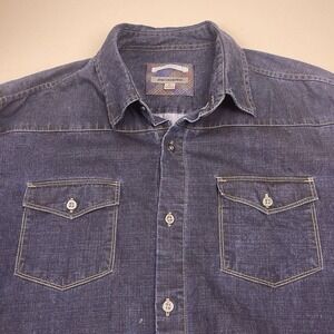 Johnston Murphy Shirt XL Mens L/S Button Up Slim Tencel Linen Double Pocket Blue